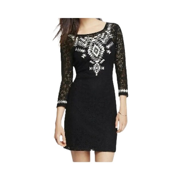 Express Womens Large Mini Dress Lace Sheer Sleeve Boho Cottage Core Summer Beach - Picture 1 of 8